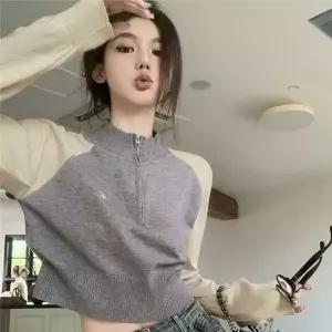 [하프클럽/]레이디스 원컬러 크롬 데일리 패턴하프업 니트셔츠