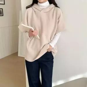 [하프클럽/]릴랙스핏 니트립후드탑 시그니처 뜨개탑