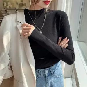 [하프클럽/]레이디하이넥 하이넥티 소프트한 타이트 심플패턴 캐주얼 니트