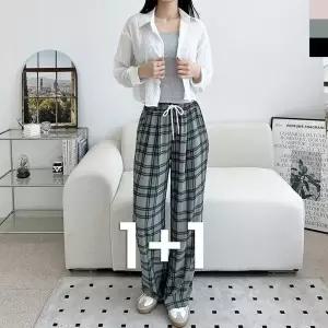 [하프클럽/]와이드 면 허리밴딩 여성바지 면바지 일자 세미 밴딩