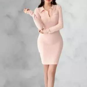 [하프클럽/]여성 골지 카라넥 슬림핏 쁘띠 드레스