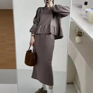 [하프클럽/셀러허브_여성트랜드패션]빅사이즈 511 기모프릴롱스커트세트 DPO