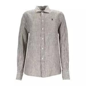 스트라이프 슬림핏 리넨 셔츠 211A96158 0071936DARKBROWNWHITE