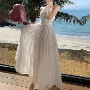 [신세계라이브쇼핑][옷자락] 여자 백리스 홀터넥 리본스트랩 바캉스룩 롱 원피스