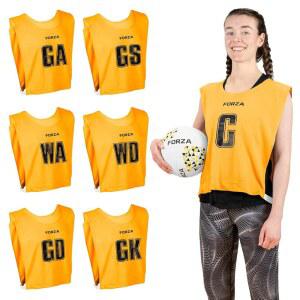 FORZA Pro 넷볼 피니스 [7팩] | 7가지 색상의 풀 플레이어 포지션 빕 팩 제공 - 학교 및 클럽에 이상적임