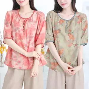 [여름 인견 블라우스] 시원한 꽃무늬 7부 반팔 어머니 할머니 선물용 빅사이즈
