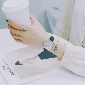 레이어드 팔찌 손목시계 2종세트 블랙 여성시계