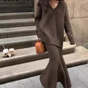 여자 치마 V넥 빅사이즈 니트탑 롱 투피스