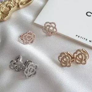 [다잇템]여자 원터치 디자인 큐빅 꽃무늬 링 귀걸이_P413280284