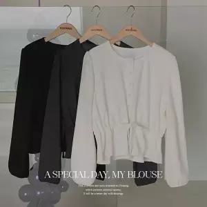 핫핑 [구김걱정X/허리잘록] 포듀_FW버전 링클지 허리스트링 퍼프 긴팔블라우스