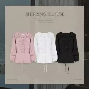 핫핑 [프론트셔링/잘록라인] 르포아 코튼셔링 스퀘어넥 스트랩 긴팔블라우스