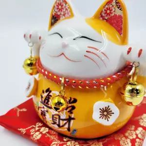 일본 도자기 마네킨네코 저금통(오렌지)동전 인테리어 소품 새해선물 탁상 개업 집들이 특별한 개업식 복들
