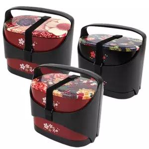 하코야 기모노 3단 손잡이 찬합 / 일제 도시락