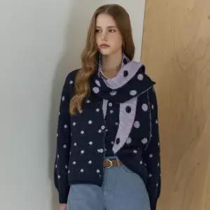 [마쟈]도트 패턴 니트 가디건  머플러 세트