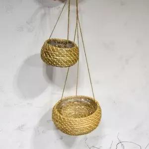 2개셋 프리미엄 왕골 행잉 바구니 15x10 23x12cm화분 커버 홈인테리어 케이스 식물 실내 원예용 꽃바구니