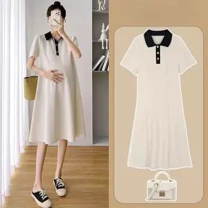 비어바웃 깔끔한 카라넥 여름반팔 임산부 원피스제리치즈기모 빅사이즈 임부출근룩 출근 임부복