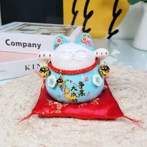 일본 도자기 마네킨네코 저금통(블루)행운 손흔드는 고양이 키네코 특별한선물 복고양이 네꼬 개업 집들이