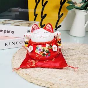 일본 도자기 마네킨네코 저금통(레드)행운 손흔드는 고양이 키네코 특별한선물 복고양이 네꼬 개업 집들이