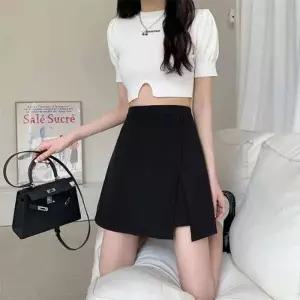 여성 블랙 허리밴딩 스판 미니 치마바지