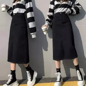 A라인 앞트임 블랙 데님 스커트