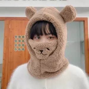 여자 방한 스타일 귀여운 겨울 패션 모자 데이트 후드넥워머겨울패션 넥워머모자일체형 여성겨울모자 퍼방