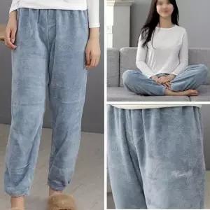 ( )블루 여성용 극세사 겨울 잠옷 수면바지 극세사 여자 홈웨어 래빗 플리스 캐릭터 바지 겨울 장옷