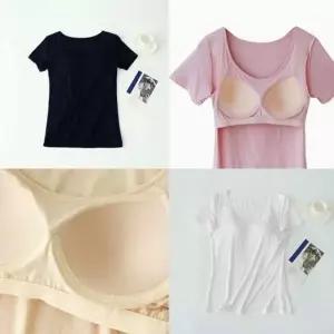 모달 반팔 일체형 브라캡 티셔츠