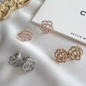 /다잇템 여자 큐빅 꽃무늬 링 원터치 귀걸이