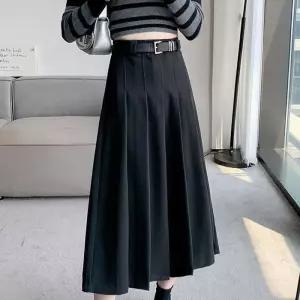 [라일리여성의류] Rly 하이웨스트 벨트플리츠 A라인 롱스커트 데일리핏