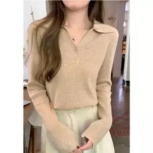 [하프클럽/셀러허브_여성트랜드패션]Rly 여성 V넥 버튼 카라 니트 긴팔티 1P