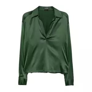 로고 자수 스트레치 실크 새틴 폴로 블라우스 TS2144 FAX881 GCA