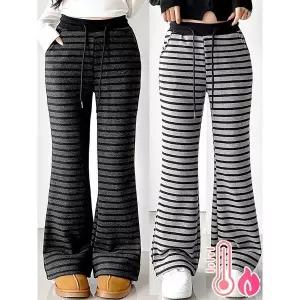 [하프클럽/]양털 스트라이프 부츠컷 팬츠 편하고 신축성 좋은 따뜻한 줄무