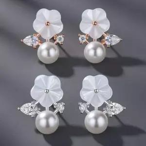 스텔링실버 지르코니아 쉘 로즈골드 이어링 진주 S925