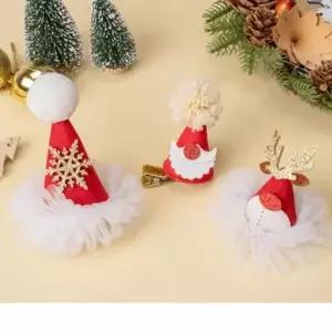 산타모자 크리스마스 머리핀 3종 장식 모자 핀 헤어 파티용품