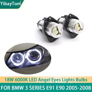 BMW 호환 E90 E91 3 시리즈 325i 2005-2008 2x 캔버스 18W LED 엔젤 아이 마커 라이트 전구 오류  화이트