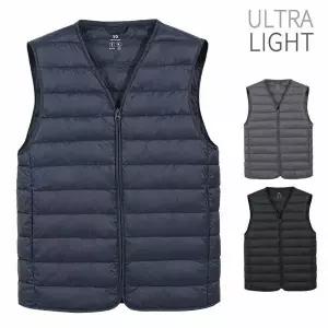 [하프클럽/디바옴므]겨울 지퍼 V넥 경량 패딩 집업 조끼 지퍼 브이넥 트레이닝