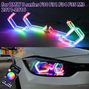 BMW 호환 3 시리즈 F30 M3 2011-16 RGB 다이나믹 회전 엔젤 아이즈 LED 앱 제어 순차 흐르는 다색 링