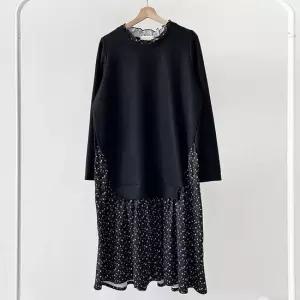 [다잇템] 여성 큰사이즈 롱 꽃무늬 프릴넥 검정 원피스