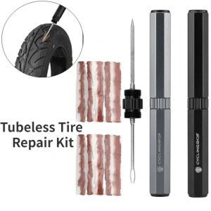 자전거 튜브리스 타이어 수리 키트 MTB 자전거 타이어 플러그 펑크 플랫 수정 패치 고무 베이컨 스트립 및 삽입 도구 세트 수리