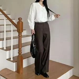 |KHP9239|여성용 슬림 일자 기모 모직 기본 슬랙스 팬츠