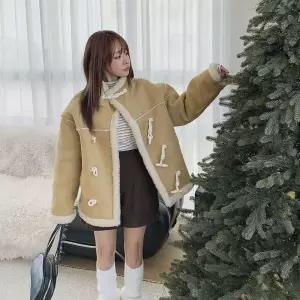 |CHJ6ABF|여성용 양면 후리스 무스탕 자켓 단추 디테일 떡볶이 스타일