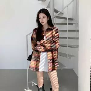 |CHJ6ADD|여성 체크 패턴 오버핏 셔츠 자켓 데일리 스타일