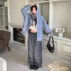 |CSJ6AF2|여성 연말 패션 스트링 물결 디자인 인조밍크 하프 퍼 재킷