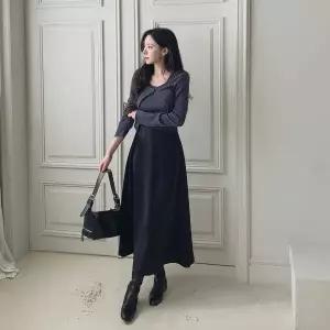 |KHK1812|여성 새틴 A라인 롱 스커트 체형 보정 플레어 스커트