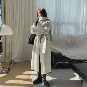 [다잇템] 여성 세트 울 카라없는 롱 목도리 루즈코트