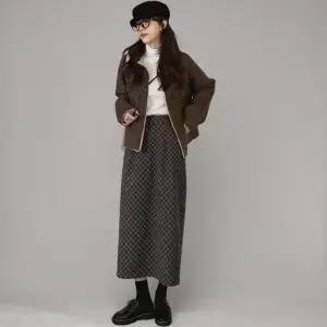 KHK1800여성 체크 롱 스커트 슬림핏 H라인 데일리 패션