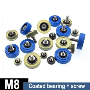 M8 나사 폴리우레탄 베어링  고무 가이드 휠 풀리가  1Pc PU 코팅 롤러