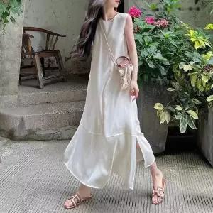 여자 옆트임 루즈핏 데일리룩 민소매 롱 원피스