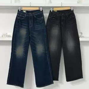 [하프클럽/옷자락]여성 빅사이즈 두꺼운 기모 워싱 스티치 데님팬츠