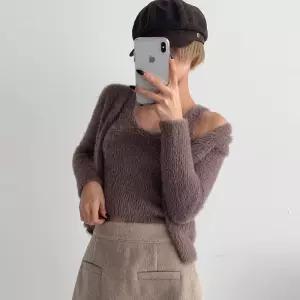 여자 겨울 크롭 털나시 시어링 가디건 세트